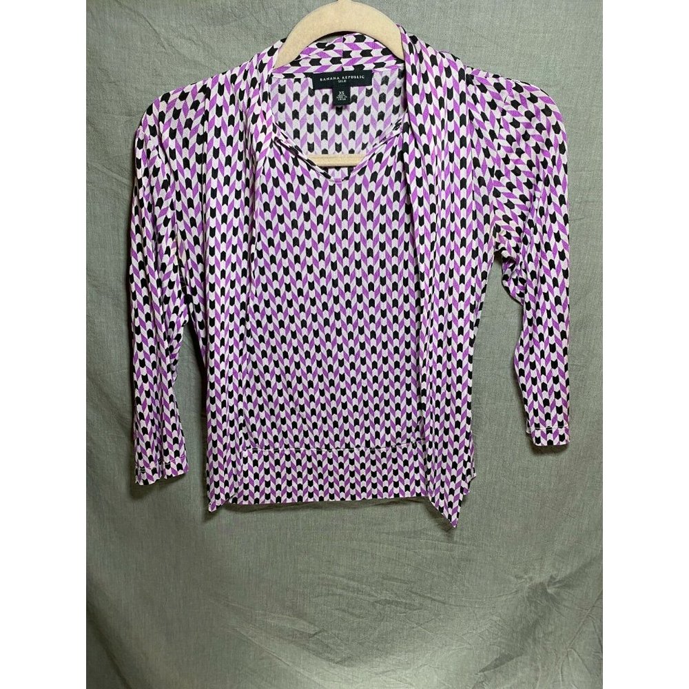 Banana Republic Shirt Womens XS Pink Black White Check Long Sleeve Top Ladies.